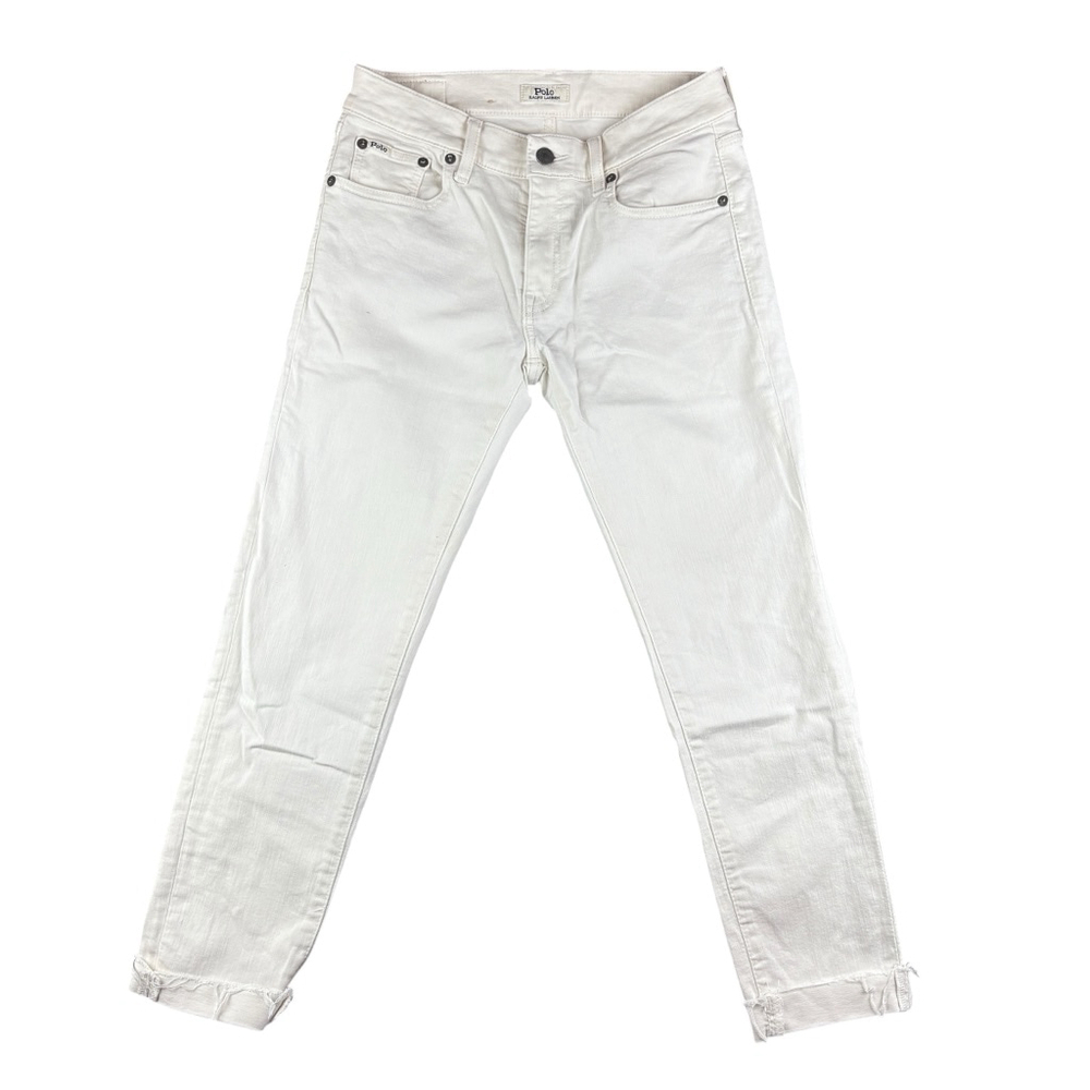 Polo Ralph Lauren Tompkins Crop White Skinny Jeans Raw Hem Denim Pants Size 27